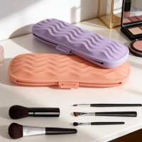 Pochette de maquillage en silicone en gros avec porte-pinceaux, organiseur de rouges à lèvres, trousse de toilette de voyage