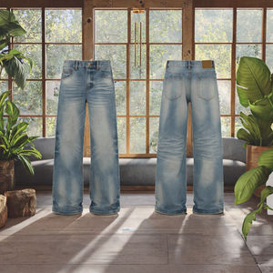 Jean long droit respirant en denim délavé mi-hauteur style coréen vintage pour homme - Product Image 2