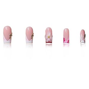 24 Uds <span class=keywords><strong>uñas</strong></span> postizas largas para mujer punta francesa a presión cuadrado acrílico rojo <span class=keywords><strong>con</strong></span> Material ABS diseños de <span class=keywords><strong>flores</strong></span> artificiales en los dedos - Product Image 4