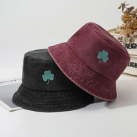 Topi Bucket Kasual Unisex Bahan Katun 100% Bernapas, Pelindung Sinar Matahari, Bordir Clover, Dapat Disesuaikan, Untuk Aktivitas Luar Ruangan Sehari-hari