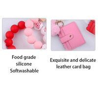 Schattige Siliconen Kralen Lederen Sleutelhanger Polsje Id Creditcard Houder Portemonnee Voor Vrouwen Meisje Tas Bedels Liefde Hart Bont Pompom Bal
