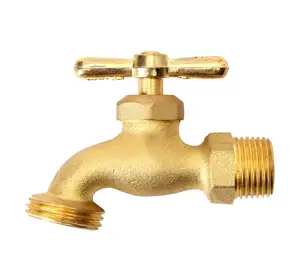 High Quality Green valve BSP NPT golden color brass tap water hose stop tap bibcock faucet for kitchen garden washing machine