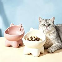 Bol en céramique super mignon pour chat avec nœud papillon et forme d'oreilles de chat, étanche et facile à nettoyer, bol pour nourriture pour animaux de compagnie