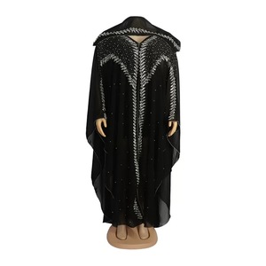 Dubai Arabic phong cách sàn Chiều dài abaya trong màu đen tôn tạo với ren nút dệt từ voan vải đồng bằng nhuộm kỹ thuật - Product Image 5