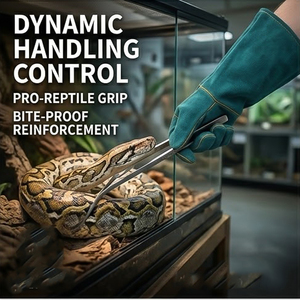 Guantes protectores de lujo de material PU reforzados antimordeduras de seguridad para manejo de serpientes y reptiles - Product Image 3