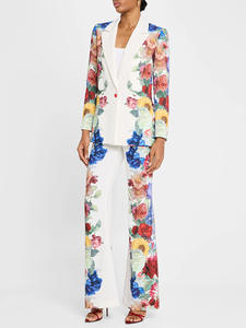 A10606 Miguigarment Traje con estampado floral de alta calidad <span class=keywords><strong>Chaqueta</strong></span> con cuello vuelto Pantalones largos de manga larga <span class=keywords><strong>Conjunto</strong></span> de dos piezas para <span class=keywords><strong>mujer</strong></span> - Product Image 2