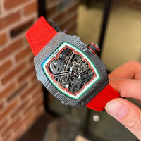Montre automatique mécanique unisexe haut de gamme à tourbillon, avec boîtier tonneau en fibre de carbone et cadran squelette – Meilleure vente
