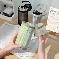 Porte-stylos cylindrique en maille de nylon, étui à crayons, style Instagram, transparent, minimaliste, organisateur de papeterie et de cosmétiques