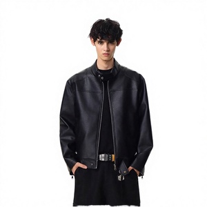 Black Finished <b>Padded</b> Shoulder Men's Stand Collar High-End Feel Stylish <b>Cool</b> Cleanfit Winter Windproof Zipper Front High Street - Product Image 3