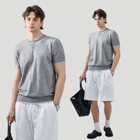 T-shirt en maille col V contrastant pour homme, manches courtes, pull décontracté, bordure color block, ourlet côtelé, hauts en maille d'été