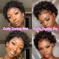 Prix de gros Perruques courtes bob péruviennes sans colle en cheveux humains, Lace Front, bon marché, fabriquées à la machine, coupe pixie bouclée pour femmes noires
