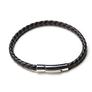 Business Casual Gift Titanium Steel Clasp Hand Braided Magnetic Buckle Waterproof Leather Bracelet for <b>Men</b> - Product Image 6