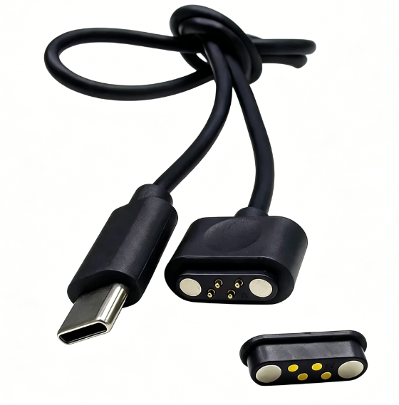 Black Permanent Magnetic Charging Cable 4-Pin Double Row Pogopin Model YT2025082901 China for Smart Watch Headset Smart Glasses