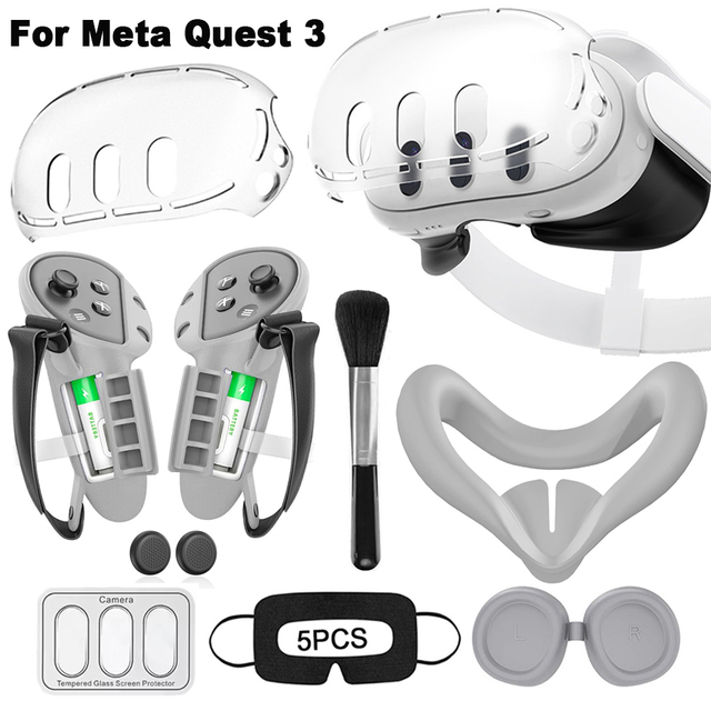7-1 VR Accessories PC Hard Shell Silicone Cover Set for Meta Quest 3 PC Headset Case Soft Silicone Face Mask Controller Covers 3