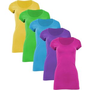 T-shirt pour femme en coton et élasthanne, col rond, manches courtes, extra long, respirant, jersey, multi-pack - Product Image 1