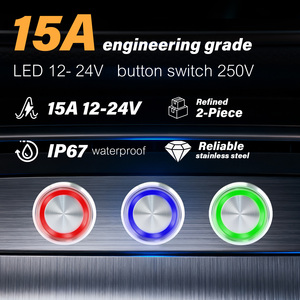Interruptor de Botón Momentáneo de Acero Inoxidable y Plástico con Iluminación LED, IP65/IP67, 15A, 12V/24V, 22mm, para Automoción - Product Image 3
