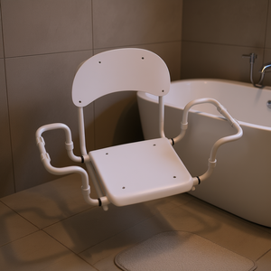 Siège de bain réglable en polypropylène avec dossier, cadre blanc, longueur 36 cm, largeur 40 cm, hauteur 20 cm, équipement de sécurité pour la salle de bain - Product Image 3