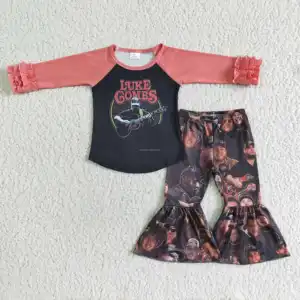 בתפזורת אספקת 2022 סיטונאי גיטרה איש הדפסת ילדים בגדי תלבושות תינוק בנות מפואר בגדי ילדים התלקח מכנסיים סט