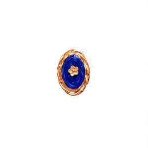Fashion <b>Ring</b> 316L Stainless Steel PVD Gold Plating Blue Enamel Flower Design Oval Shape <b>Statement</b> Jewelry - Product Image 2
