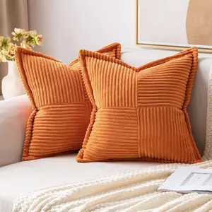 Amity Nordic Simplicity Decorative Solid Color Pillow Case Decorative High Quality Corduroy Cushion Covers With Splicing Design