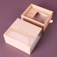 Boîte d'emballage de luxe rose pour parfum et crème pour le visage avec gaufrage, boîte cadeau en papier tiroir personnalisée, matériaux recyclés