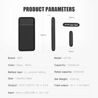 WST Powerbank Super Fin Slim Android Style Classique Double USB Prix Bas Banques d'alimentation Portables Noir 10000mah Power Bank