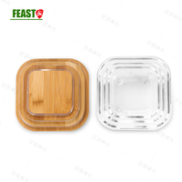 Boîte à lunch Bento allant au four à micro-ondes Récipient en verre étanche avec couvercles en bambou et en bois pour la préparation des repas