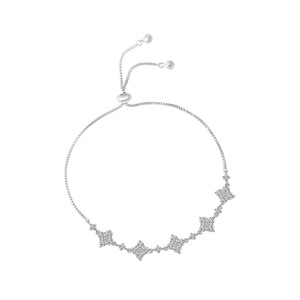 Flower Zircon <b>Bracelet</b> <b>Adjustable</b> <b>Silver</b> Tone Everyday Wear Jewelry - Product Image 5
