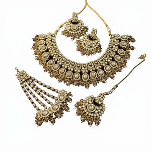 High Quality Ethnic Kundan <b>Gold</b>-Plated Bridal Choker Necklace Earring <b>Set</b> Zircon Pearl Enamel Trendy Women's Wedding Party - Product Image 2