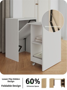 Home Bedroom Solid Wood Minimalist Modern Invisible Foldable Telescopic Hidden Computer <b>Desk</b> <b>Small</b> Apartment Space-Saving Study - Product Image 4