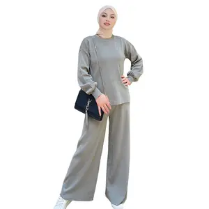 Set Pakaian Musim Gugur Musim Dingin 2 Potong untuk Wanita Trendi Set 2 Potong Pakaian Wanita Timur Tengah Turki Dubai Set Kasual