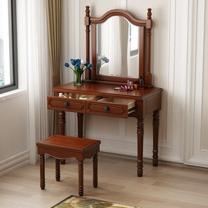 Table de toilette moderne de luxe en bois <span class=keywords><strong>massif</strong></span> avec miroir éclairé et design durable, coiffeuse de chambre à coucher de style américain - Product Image 4