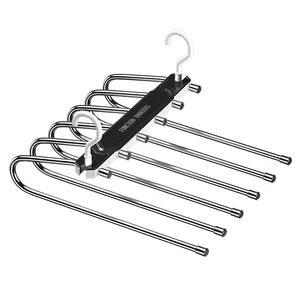 Magic Multifunction 6 in 1 Pants Hanger Wardrobe Plastic Trousers Rack Retractable Stainless Steel Foldable Metal Hanger