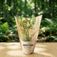 Manchon pour pot de plantes frais en BOPP + papier kraft transparent, imprimé flexographique personnalisable, recyclable, avec poignée Flexiloop pour