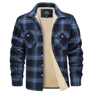 Veste coupe-vent d'hiver en flanelle doublée de polaire pour hommes Manteau épais et vêtements d'extérieur décontractés à carreaux avec bouton cargo pour le travail - Product Image 3