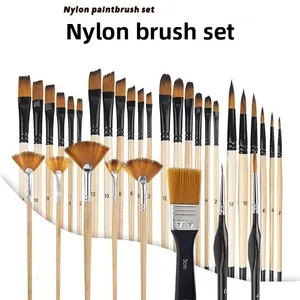 Juego de 3/5/6/32 piezas de pinceles de nailon DIY para graffiti, pinceles en forma de abanico para pintura líneas, set dedicado para pintura al óleo, gouache y acuarela - Product Image 1