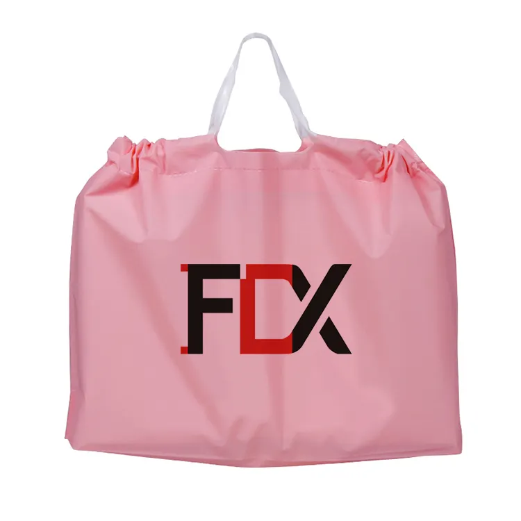 Clothing Poly Packaging Bag With Logo Printed Drawstring Custom colorful Plastic handle take out Shopping Bags