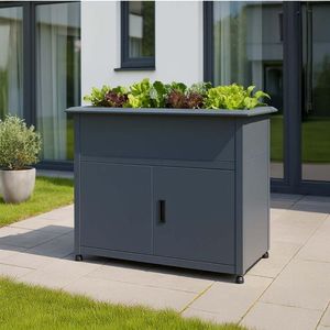 Armoire en acier galvanisé personnalisable avec jardinière pour balcon, armoire extérieure avec jardinière surélevée et rangement - Product Image 1