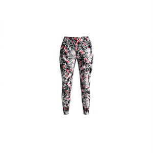 Leggings de sport pour femmes de la marque LJ, imprimé abstrait, taille haute, longueur totale, en spandex tricoté extensible, à porter au quotidien, avec logo en lettres - Product Image 1
