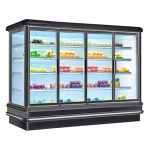 Supermarket Multideck Chiller with Doors Drink / Fruit / Vegetable Display Showcase Fridge