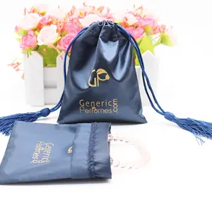 High quality Custom Satin Drawstring bag Necklace Bracelet Jewelry Pouches Bag with logo