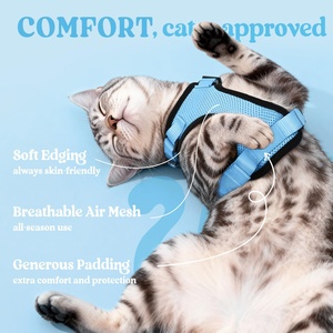 Harnais de sécurité anti-évasion réglable pour chaton, veste en maille douce et respirante avec bandes réfléchissantes, ensemble harnais et laisse pour chat - Product Image 3