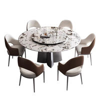 Marmor Weiß-Schwarz Luxuriöses Rundes Esszimmer-Tisch-und-Stuhl-Set für 6 Personen, Esstisch-und-Stuhl-Set für 8 oder 6