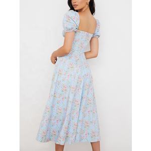 MANNI cravatta manica a sbuffo Bustier con scollo quadrato a spacco floreale abiti Midi causali - Product Image 6