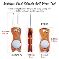 Outil de réparation durable en acier inoxydable de marqueur de balle de divot de golf pliable portable avec bouton pop-up magnétique pour clubs de golf