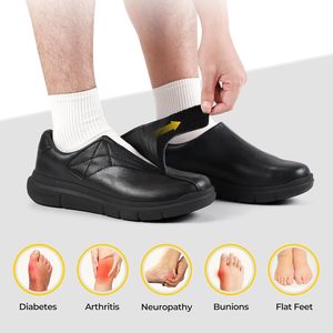 Sepatu <span class=keywords><strong>Diabetes</strong></span> Pria FitVille Ekstra Lebar, Dapat Disesuaikan, Model Slip-On, Kulit Mikrofiber, Sepatu Ortopedi untuk Kaki Bengkak - EasyTop - Product Image 5