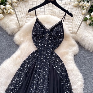 Vestido Maxi Casual de Verano 2026 con Cuello en V y Estampado de Puntos para Mujer, Estilo Túnica Romana Ajustada - Product Image 2