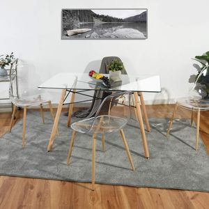 Échantillon gratuit de chaises, meubles ronds en verre et en bois, <span class=keywords><strong>table</strong></span> de salle à manger en <span class=keywords><strong>plexiglas</strong></span> moderne - Product Image 6