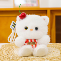 Porte-clés chat en peluche, fabricant de porte-clés chat mignon Kawaii, chaton avec nœud en tissu gingham cerise, poupée chat en peluche, cadeau pour enfants