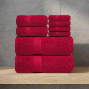 ORCHID Red Cotton Bath Towel <b>Set</b> Solid Color Rectangle Woven Eco-Friendly Hotel Use <b>Adult</b> Size - Product Image 1